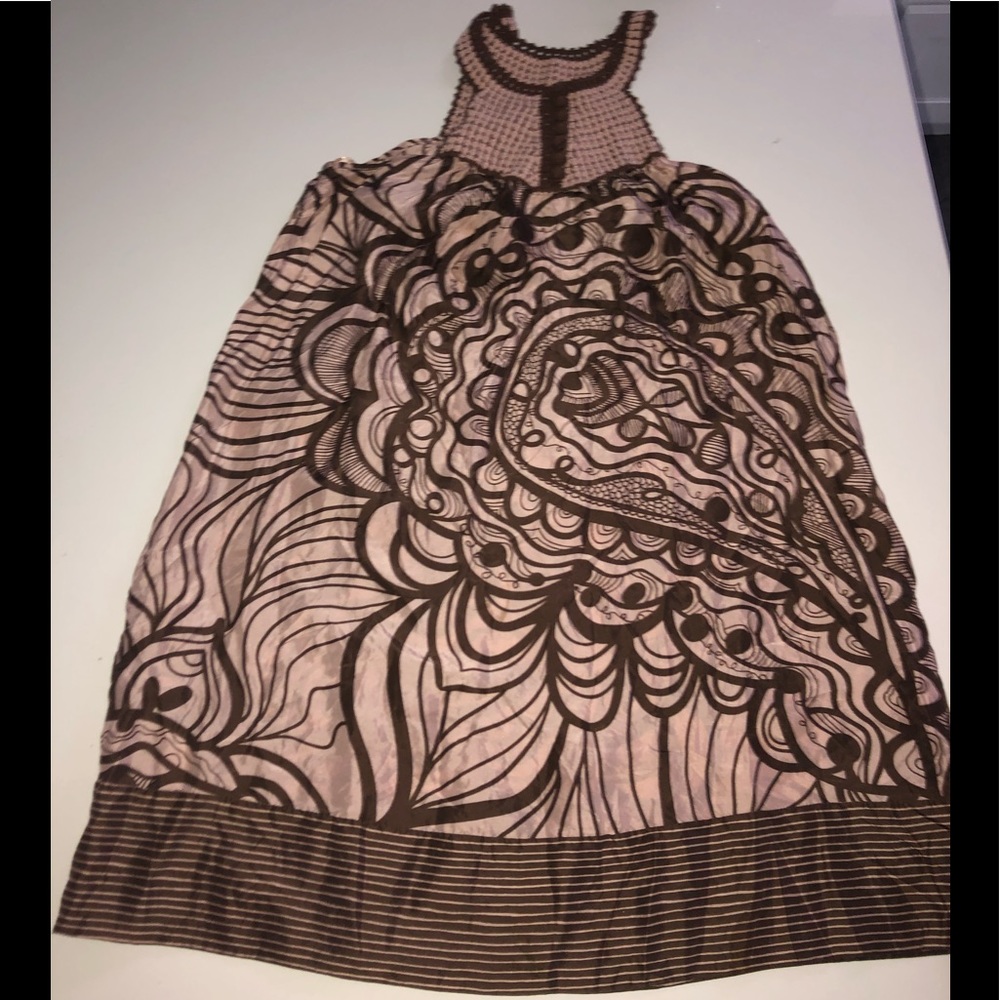 Bcbg crochet silk dress xs Floral brown pink